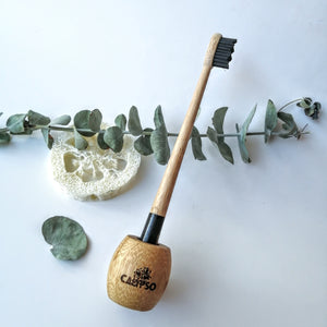Ensemble BROSSE À DENT ET SUPPORT EN BAMBOU - Ecofriendly kit of toothbrush and bamboo holder - Calypso Éco-savonnerie
