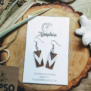 BOUCLE D'OREILLE ÉCOLOGIQUE en bois recyclé - chevrons - Wooden earrings