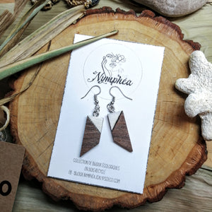 BOUCLES D'OREILLE ÉCOLOGIQUES en bois recyclé - Asymetric Eco Wooden Earrings