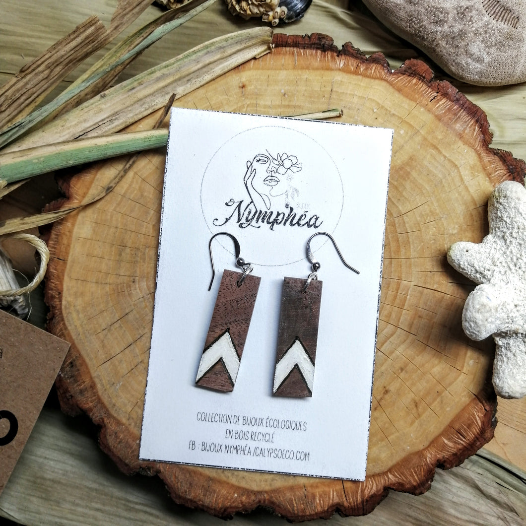 BOUCLES D'OREILLE ÉCOLOGIQUES en bois recyclé - chevrons simples - Eco Wooden Earrings