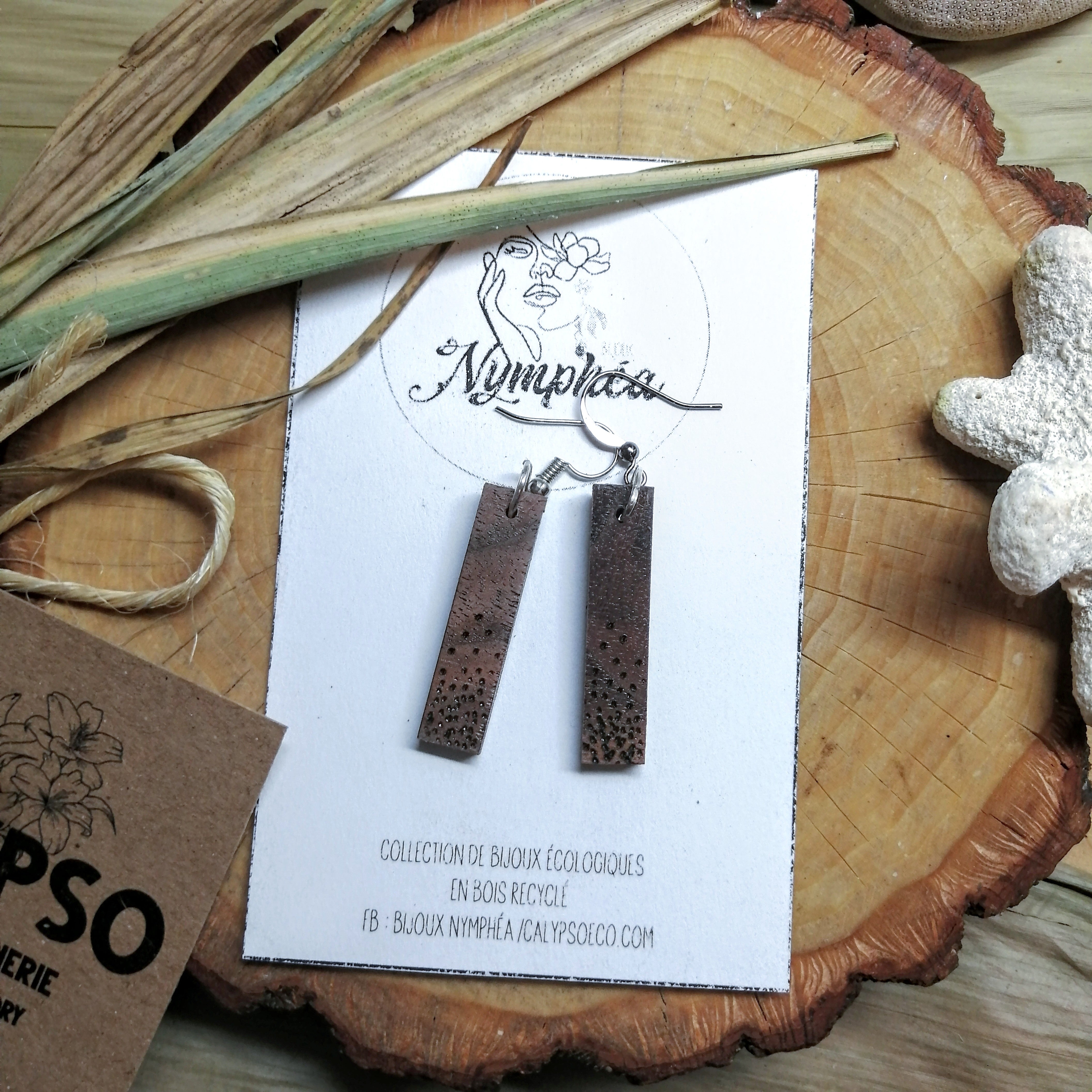 BOUCLES D'OREILLE ÉCOLOGIQUES en bois recyclé - bulles - Eco Wooden Earrings