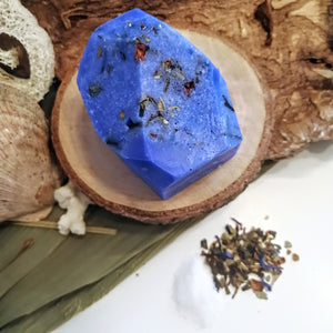 GEL DOUCHE exfoliant - thé vert et fleurs de bleuet - Green tea and blueberry flower shower gel bar - Calypso Éco-savonnerie